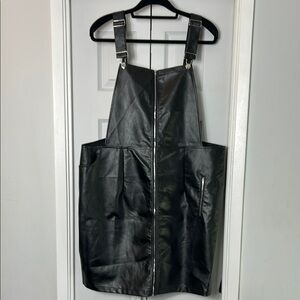 Black Faux Leather Overall Dress. NEW
